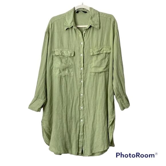 ✨ Zara Oversized Linen Boho Button Down Green Shirt✨ - Picture 9 of 14